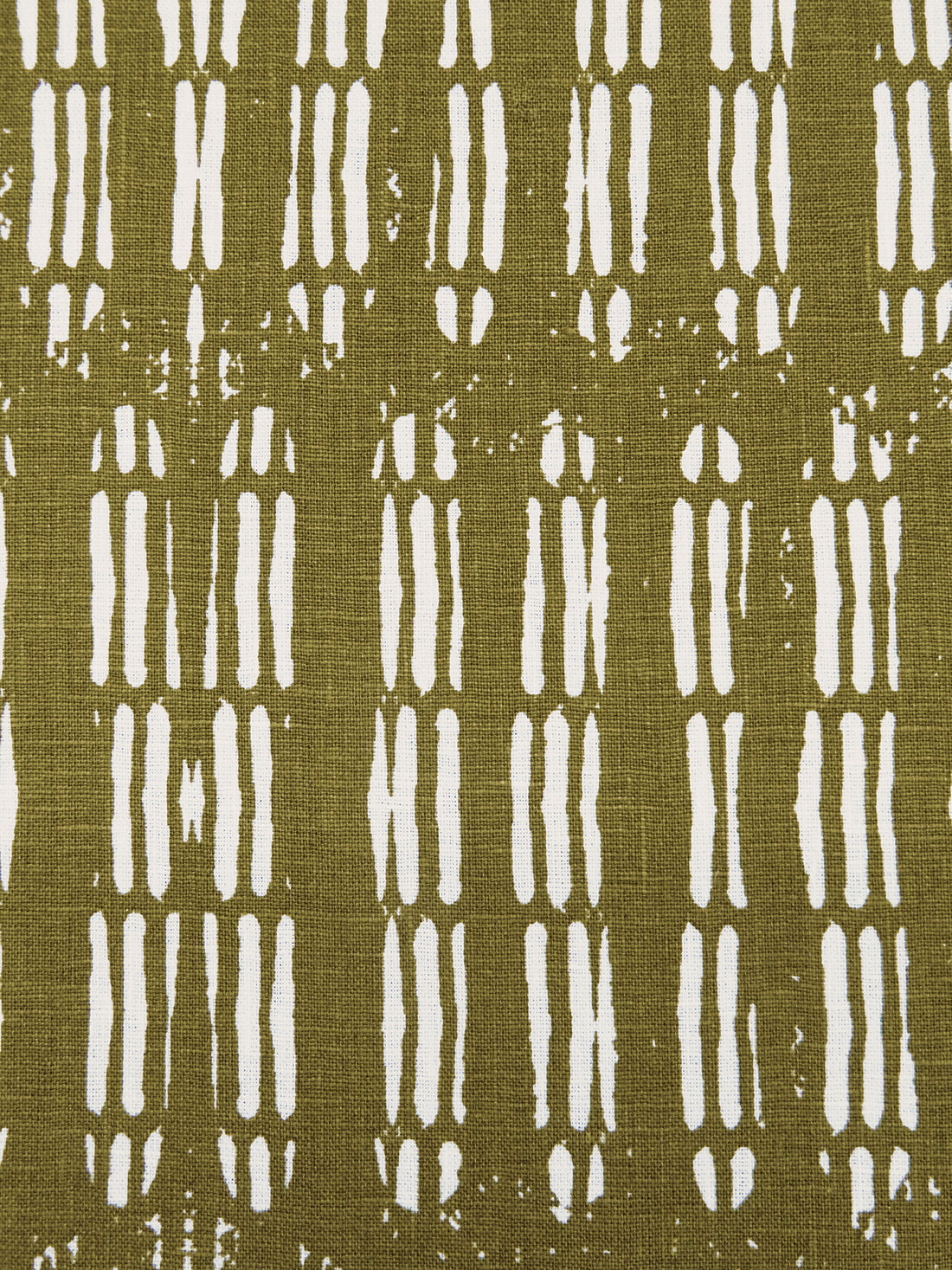 Medium Olive/Warm White 100% Linen Abstract Print Midweight Woven 52W