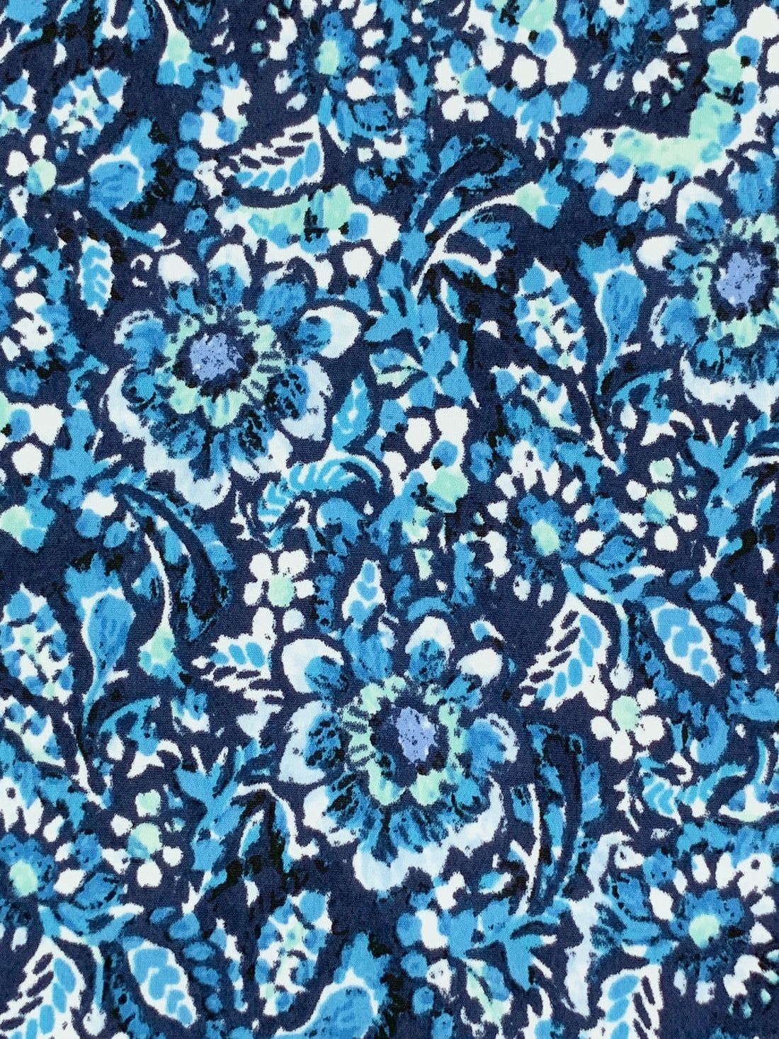 Prussian Blue/White/Deep Sky Blue Polyester/Lycra Floral Print ITY Knit 58W