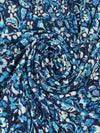 Prussian Blue/White/Deep Sky Blue Polyester/Lycra Floral Print ITY Knit 58W