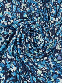 Prussian Blue/White/Deep Sky Blue Polyester/Lycra Floral Print ITY Knit 58W