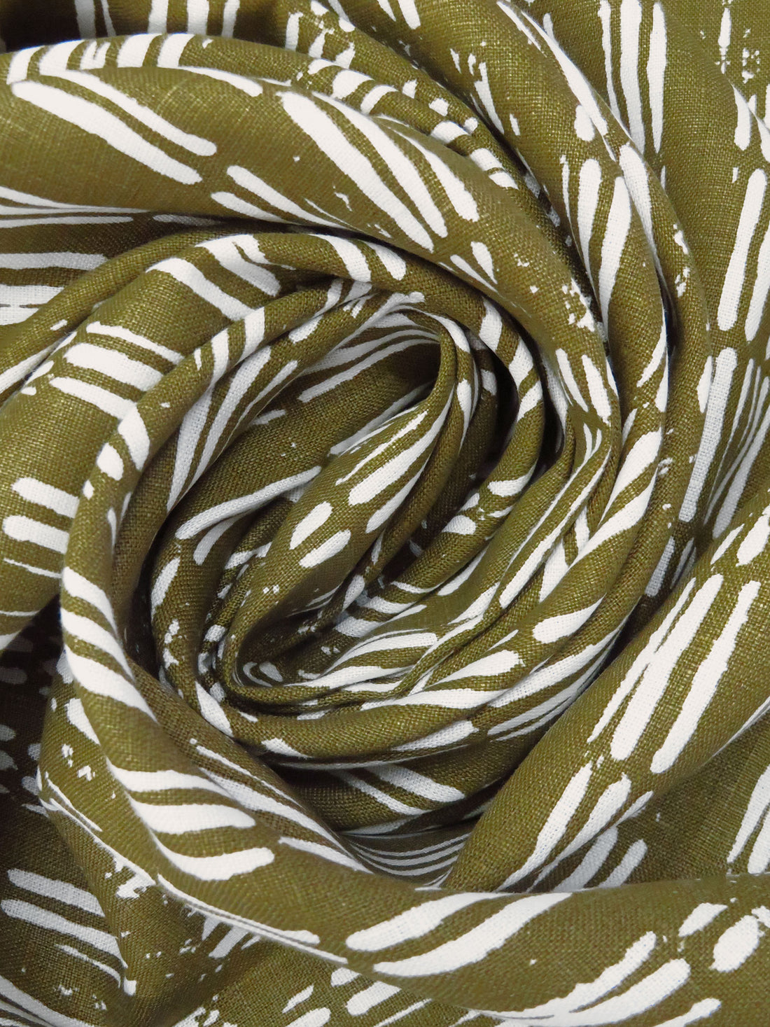 Medium Olive/Warm White 100% Linen Abstract Print Midweight Woven 52W
