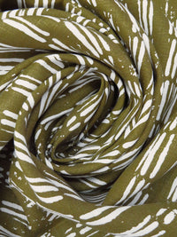 Medium Olive/Warm White 100% Linen Abstract Print Midweight Woven 52W