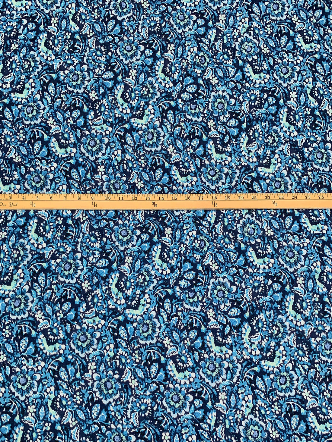 Prussian Blue/White/Deep Sky Blue Polyester/Lycra Floral Print ITY Knit 58W