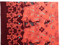 Muted Dark Red/Sunset Orange/Turquoise 100% Linen Abstract Floral Print Shirt Weight Woven 51W