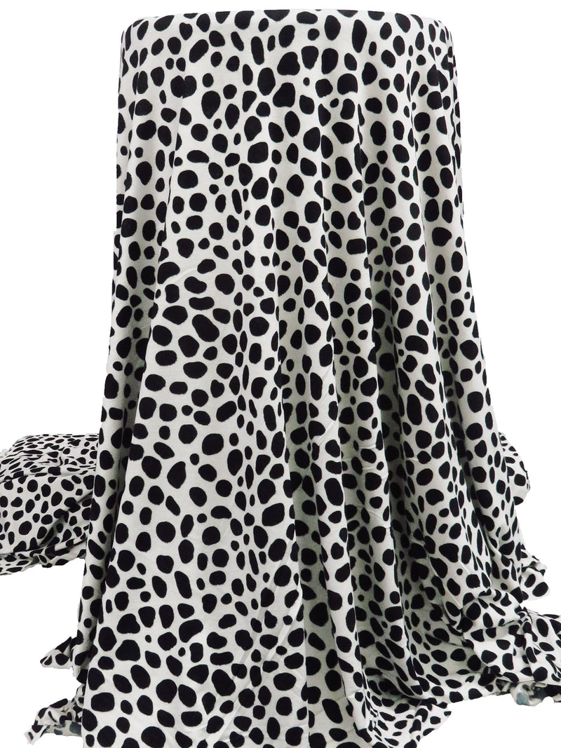Off-White/Black Rayon/Lycra Animal Spot Print Jersey Knit 54W