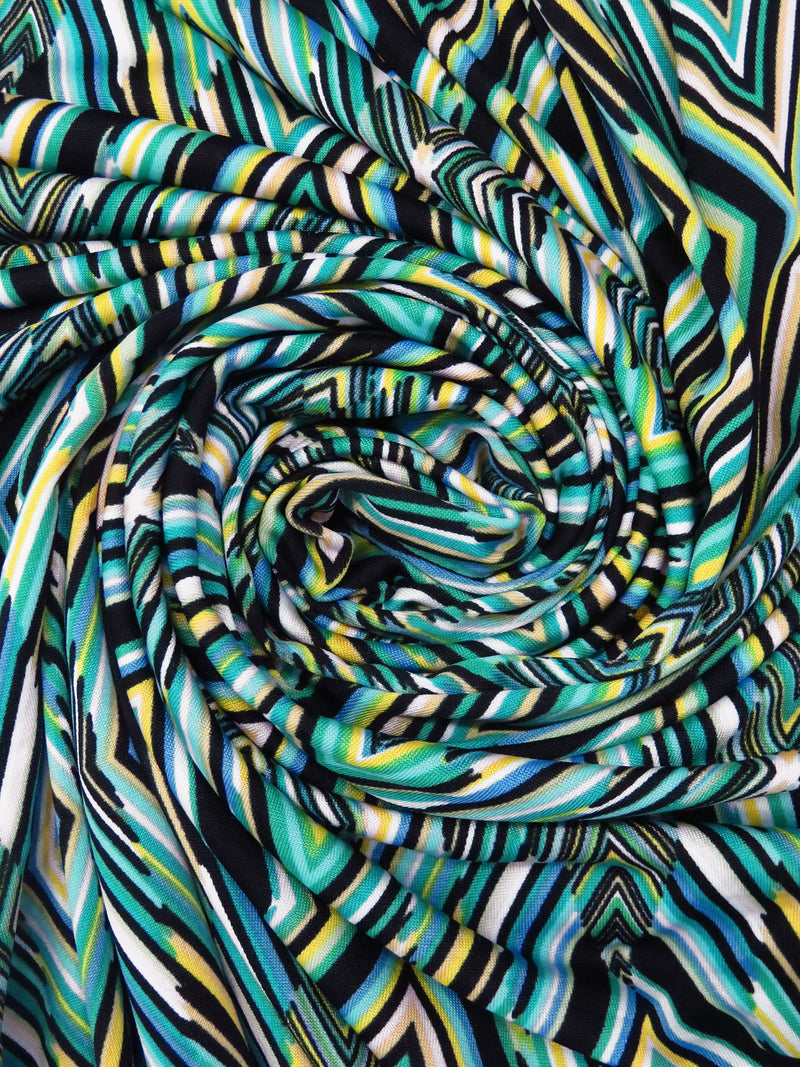 Black/Turquoise/Lemon/Multi Polyester/Lycra Abstract Diamond Print DTY Knit 62W