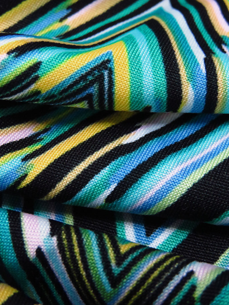Black/Turquoise/Lemon/Multi Polyester/Lycra Abstract Diamond Print DTY Knit 62W