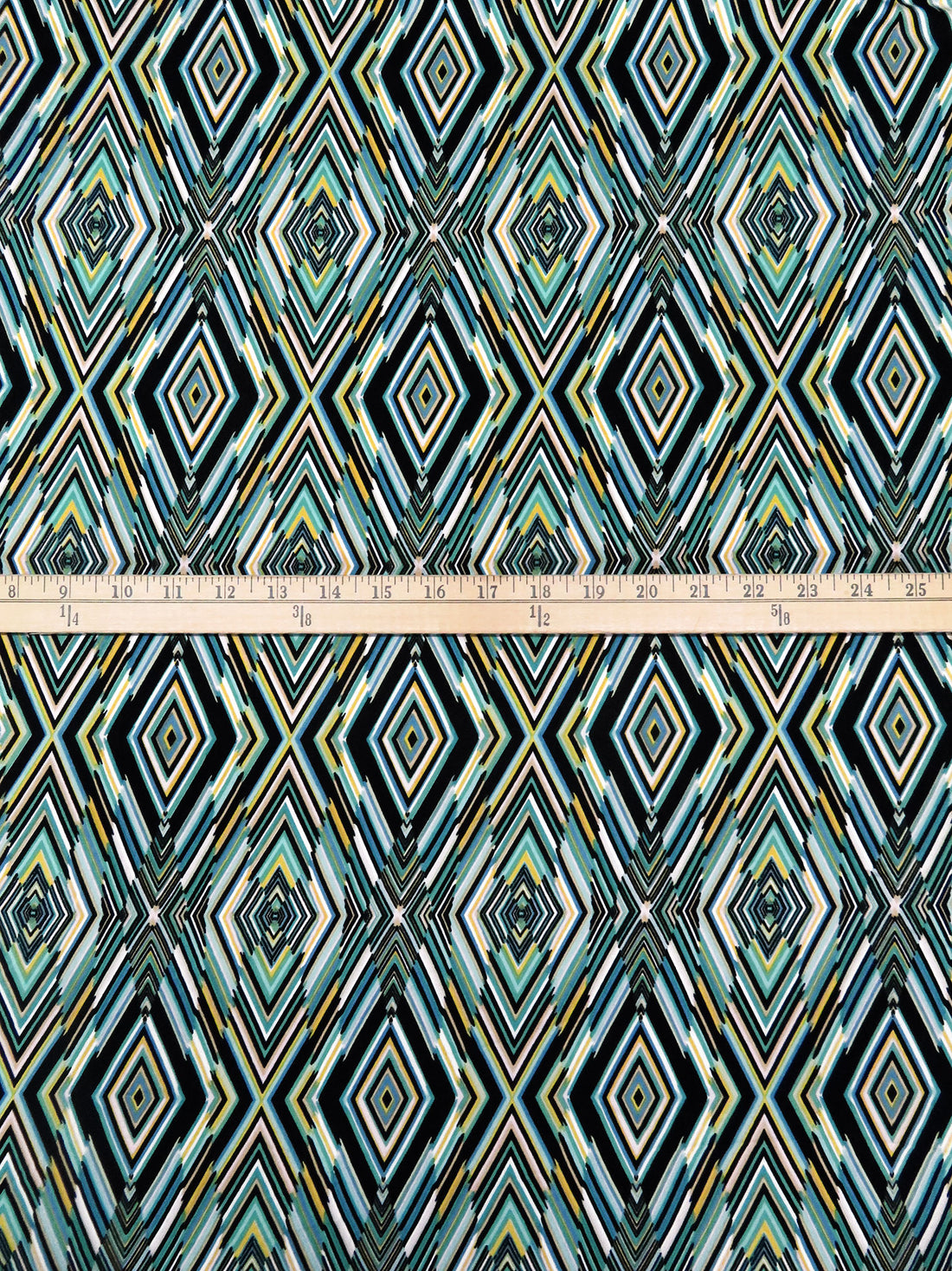 Black/Turquoise/Lemon/Multi Polyester/Lycra Abstract Diamond Print DTY Knit 62W