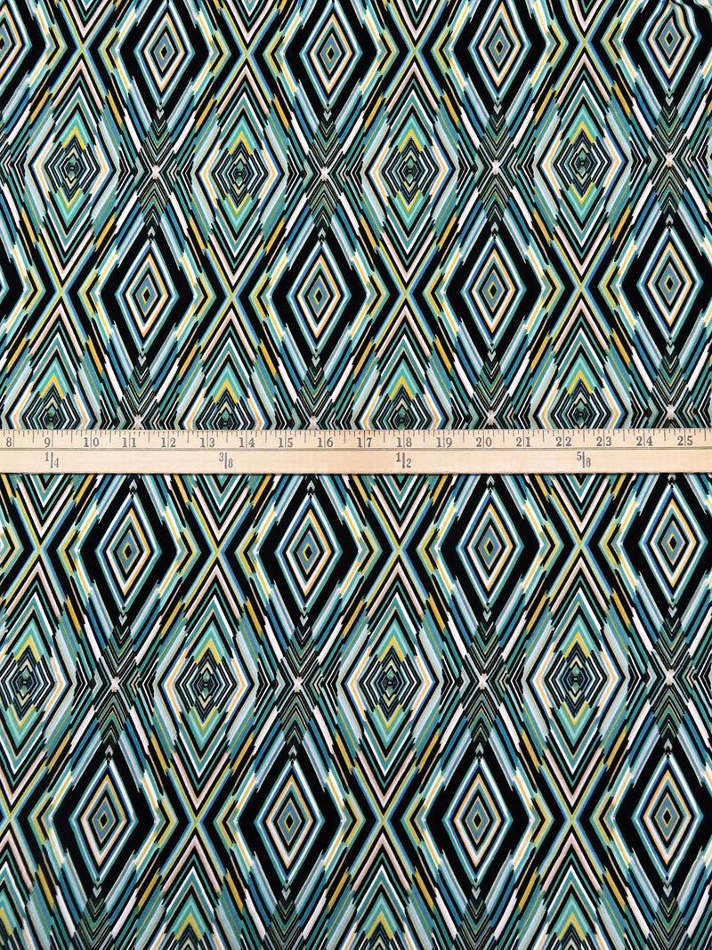 Black/Turquoise/Lemon/Multi Polyester/Lycra Abstract Diamond Print DTY Knit 62W