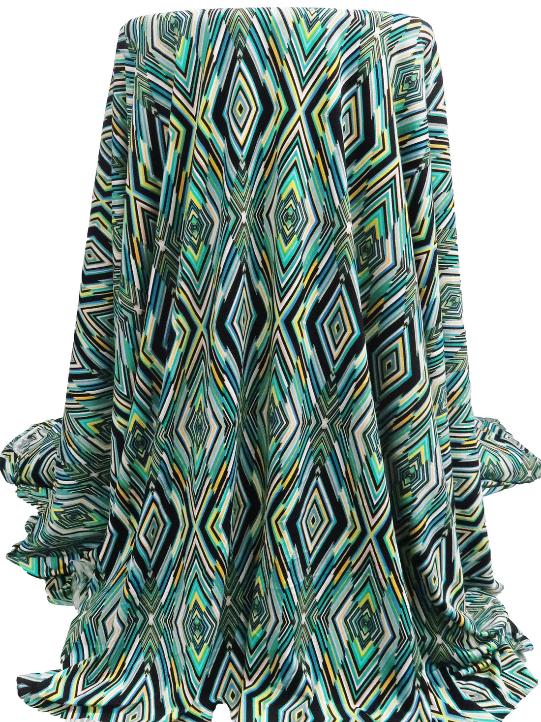 Black/Turquoise/Lemon/Multi Polyester/Lycra Abstract Diamond Print DTY Knit 62W
