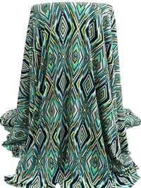 Black/Turquoise/Lemon/Multi Polyester/Lycra Abstract Diamond Print DTY Knit 62W