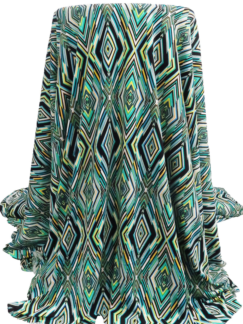 Black/Turquoise/Lemon/Multi Polyester/Lycra Abstract Diamond Print DTY Knit 62W
