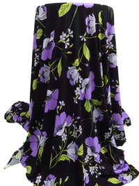 Medium Purple/Pear/Black/Multi Polyester/Lycra Floral Print DTY Knit 57W