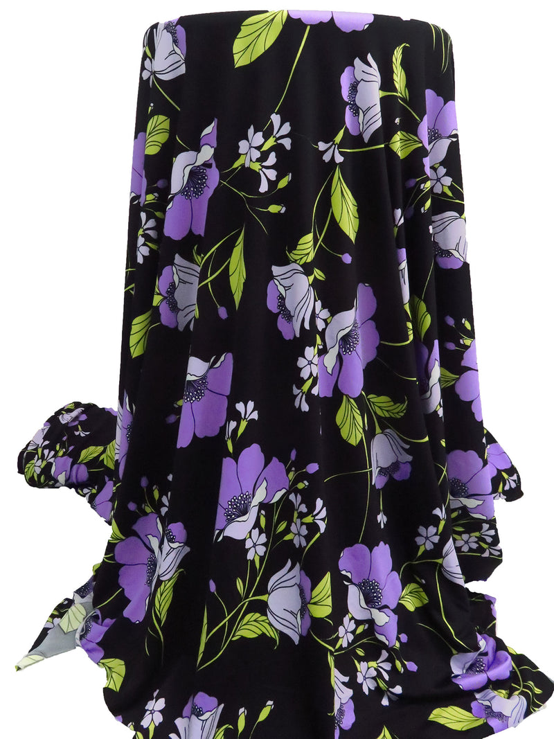 Medium Purple/Pear/Black/Multi Polyester/Lycra Floral Print DTY Knit 57W