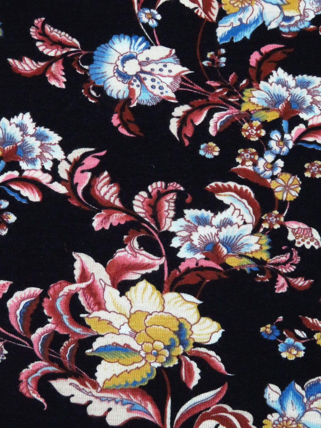 Black/Salmon Pink/Cornflower/Multi Rayon/Lycra Ornate Floral Print Jersey Knit 57W