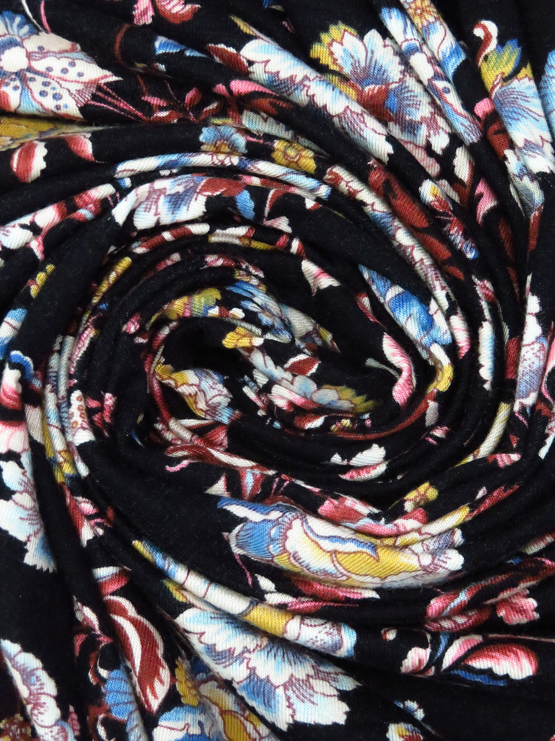 Black/Salmon Pink/Cornflower/Multi Rayon/Lycra Ornate Floral Print Jersey Knit 57W