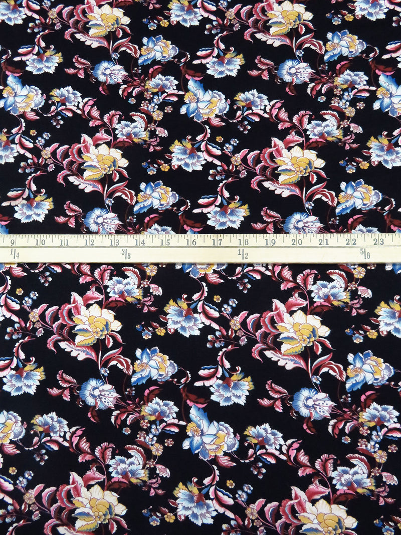 Black/Salmon Pink/Cornflower/Multi Rayon/Lycra Ornate Floral Print Jersey Knit 57W