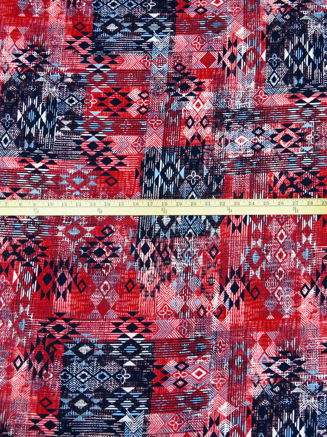 Firebrick Red/Midnight Navy/White/Multi Polyester/Lycra Patchwork Tribal Print DTY Knit 62W