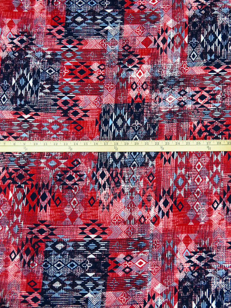 Firebrick Red/Midnight Navy/White/Multi Polyester/Lycra Patchwork Tribal Print DTY Knit 62W
