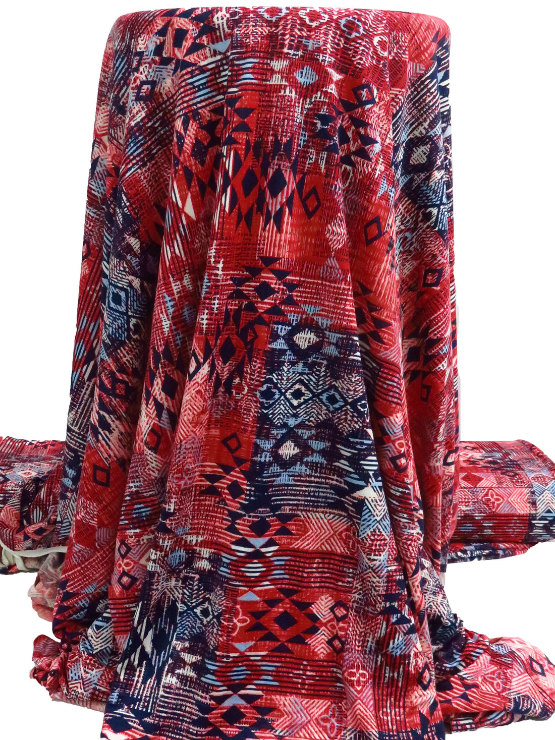 Firebrick Red/Midnight Navy/White/Multi Polyester/Lycra Patchwork Tribal Print DTY Knit 62W