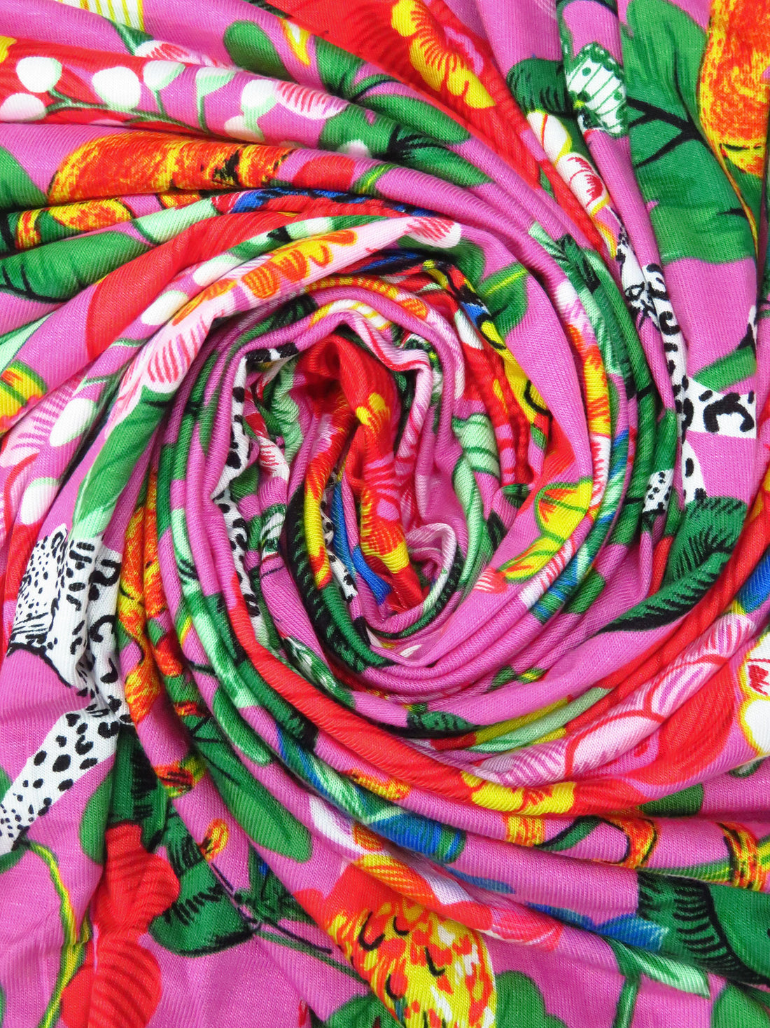 Hot Pink/Forest Green/White/Multi Rayon/Lycra Tropical Jungle Print Jersey Knit 68W