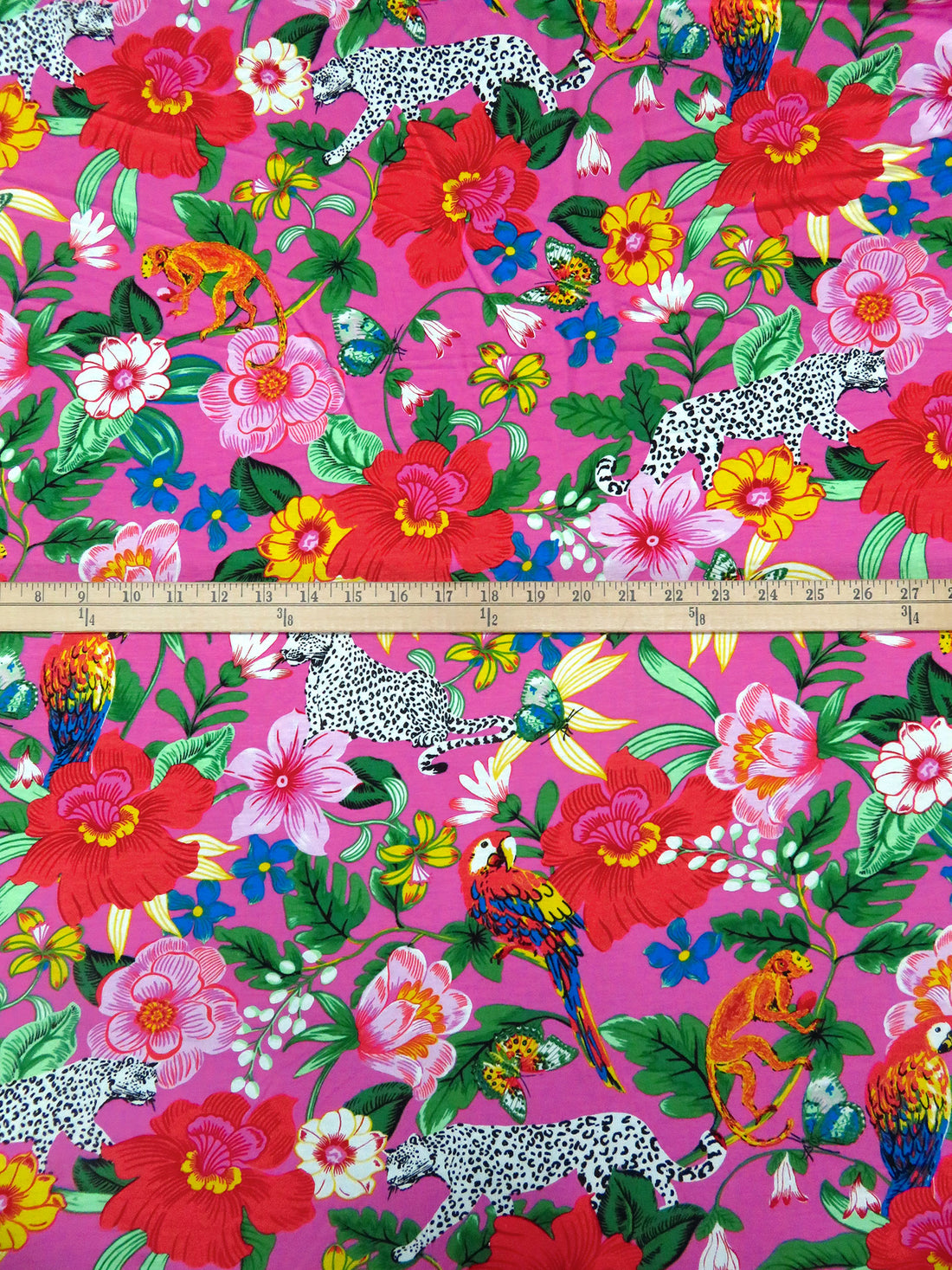 Hot Pink/Forest Green/White/Multi Rayon/Lycra Tropical Jungle Print Jersey Knit 68W