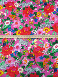 Hot Pink/Forest Green/White/Multi Rayon/Lycra Tropical Jungle Print Jersey Knit 68W