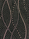 Black/Rose Gold Acetate/Lycra Stylized Vertical Glitter Cord Design Slinky Knit - NY Designer - 54W