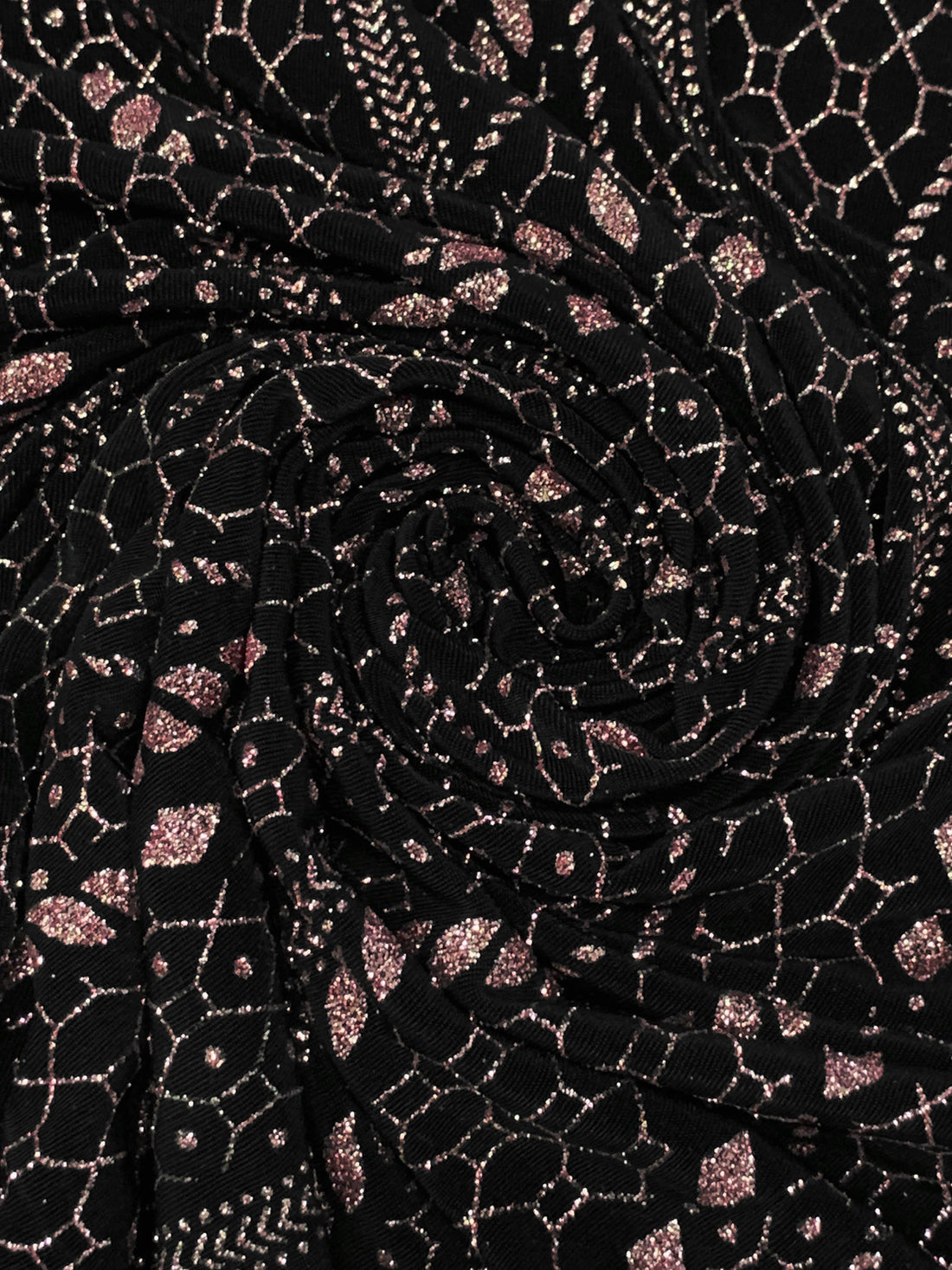 Black/Rose Gold Acetate/Lycra Stylized Vertical Glitter Cord Design Slinky Knit - NY Designer - 54W