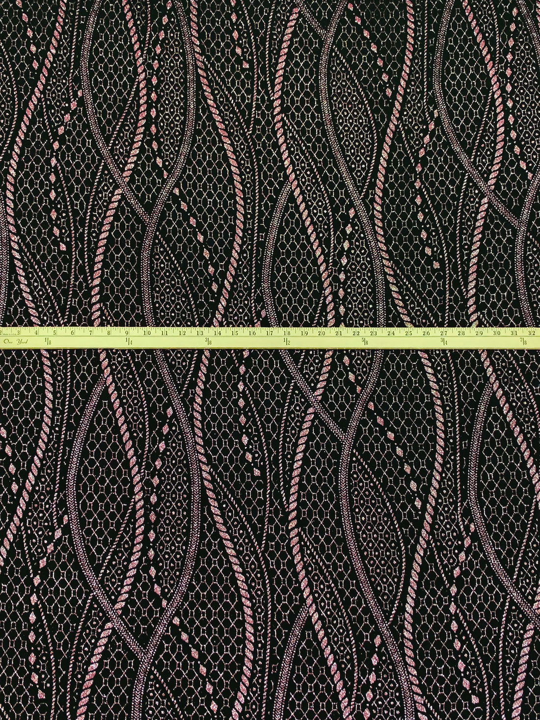 Black/Rose Gold Acetate/Lycra Stylized Vertical Glitter Cord Design Slinky Knit - NY Designer - 54W