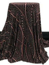 Black/Rose Gold Acetate/Lycra Stylized Vertical Glitter Cord Design Slinky Knit - NY Designer - 54W