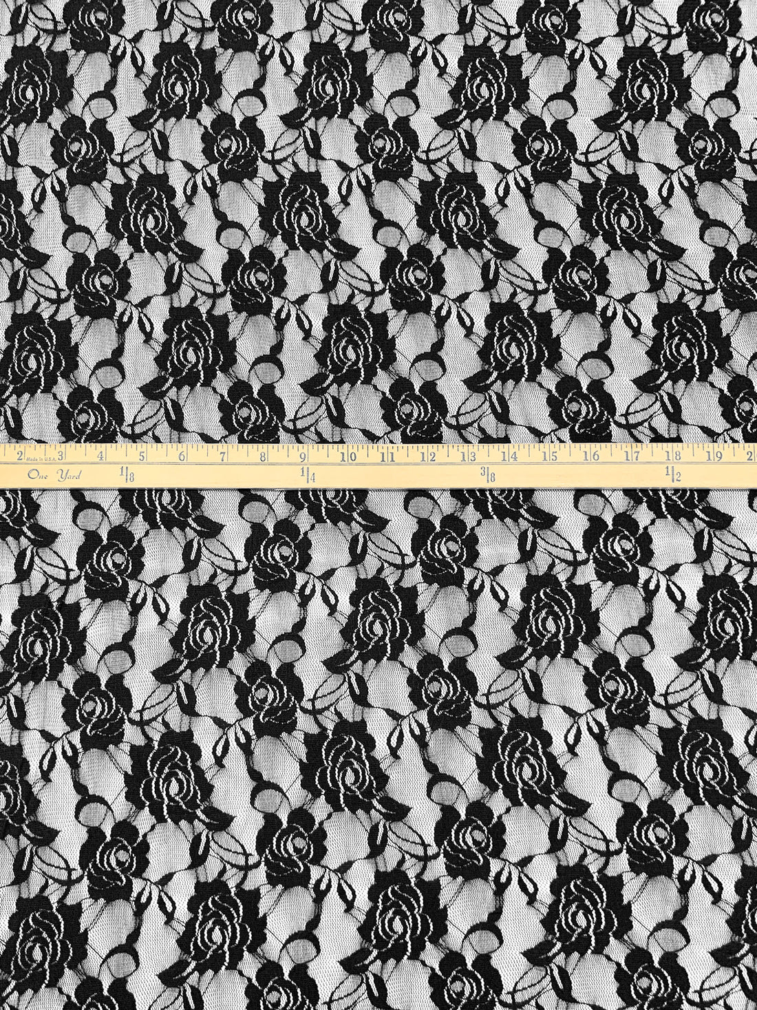 Black Polyester/Lycra Floral Stretch Lace - NY Designer - 54W