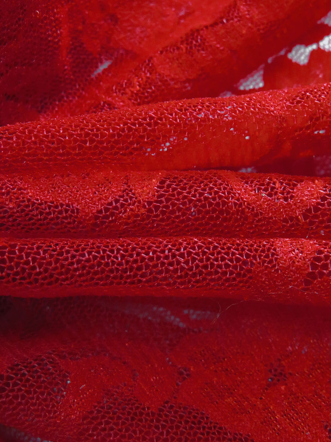 Rich Red Polyester/Lycra Floral Weave Stretch Lace 60W