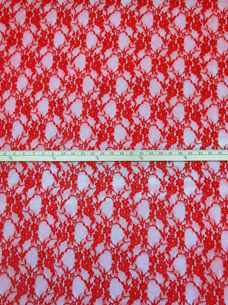 Rich Red Polyester/Lycra Floral Weave Stretch Lace 60W