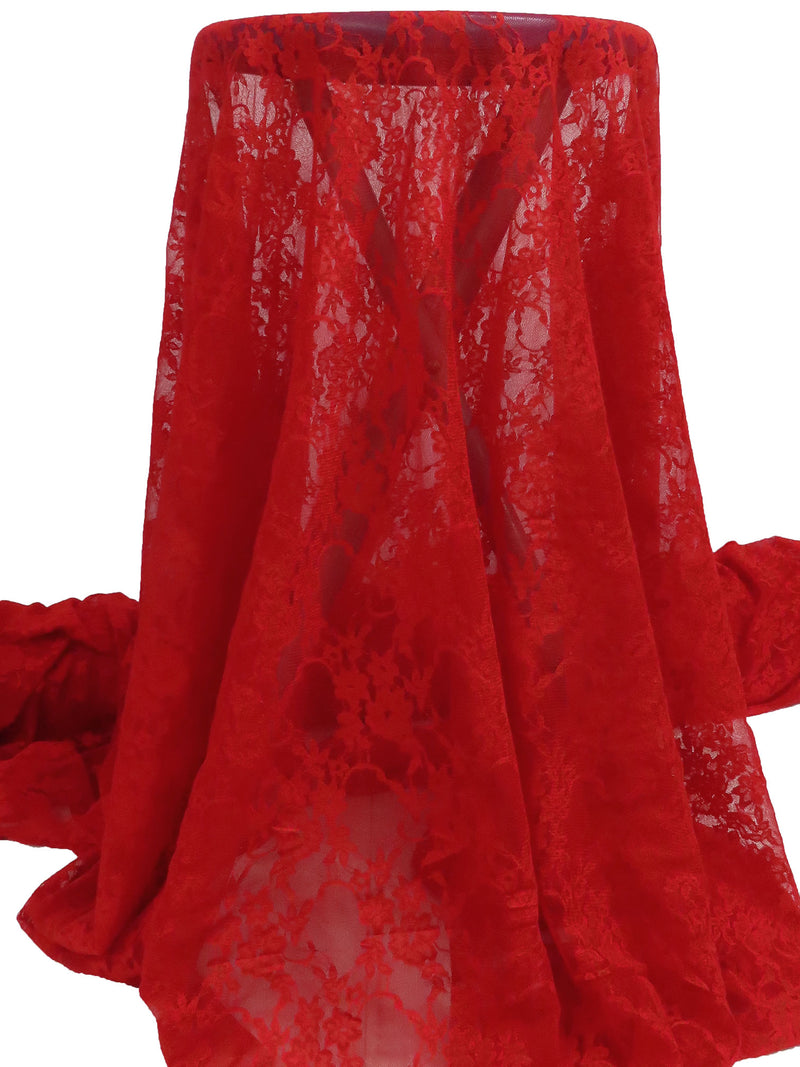 Rich Red Polyester/Lycra Floral Weave Stretch Lace 60W