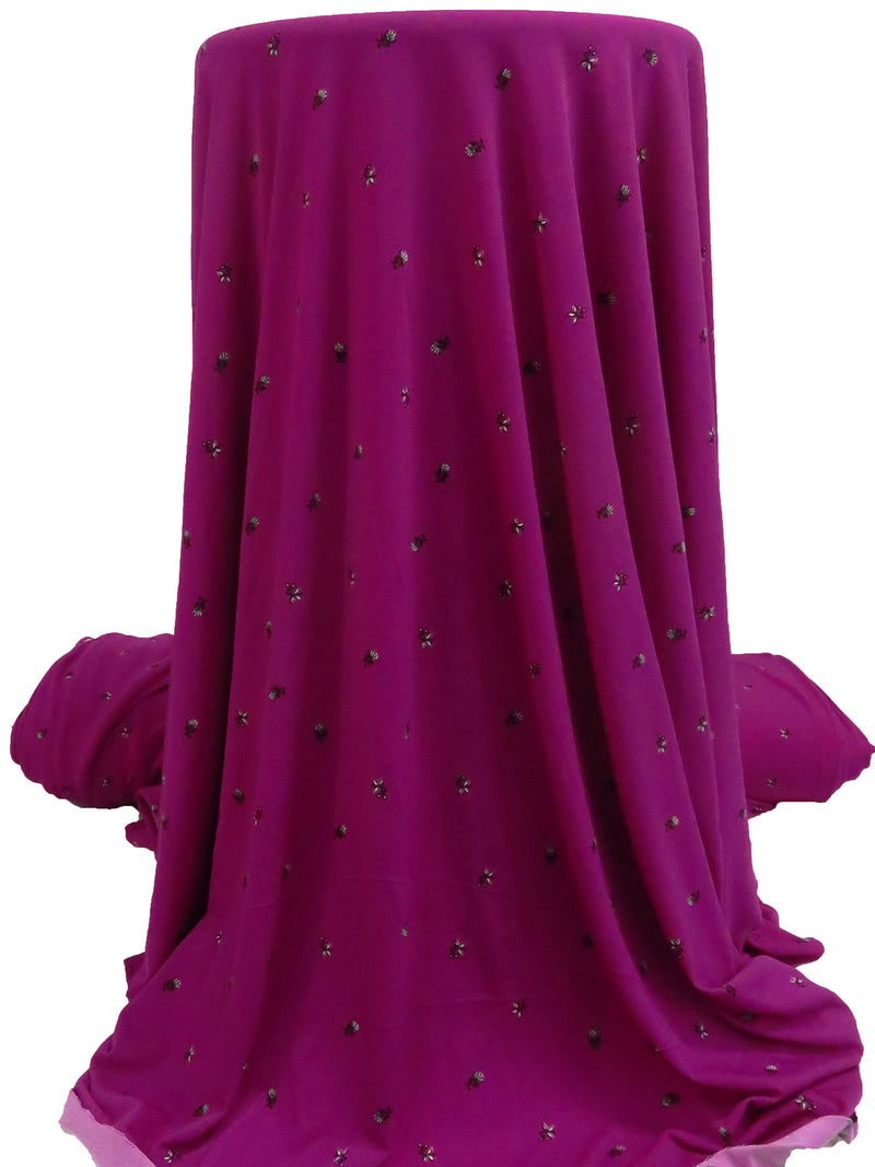 French Plum/White/Black Polyester/Lycra Small Floral ITY Knit - NY Designer - 58W