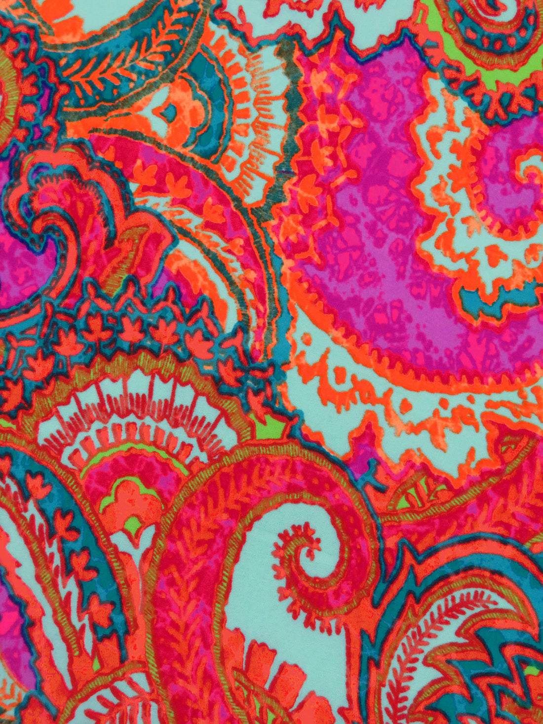 Fuchsia/Orange/Aqua/Multi Polyester/Lycra Crazy Ornate Spiral Print ITY Knit - NY Designer - 58W