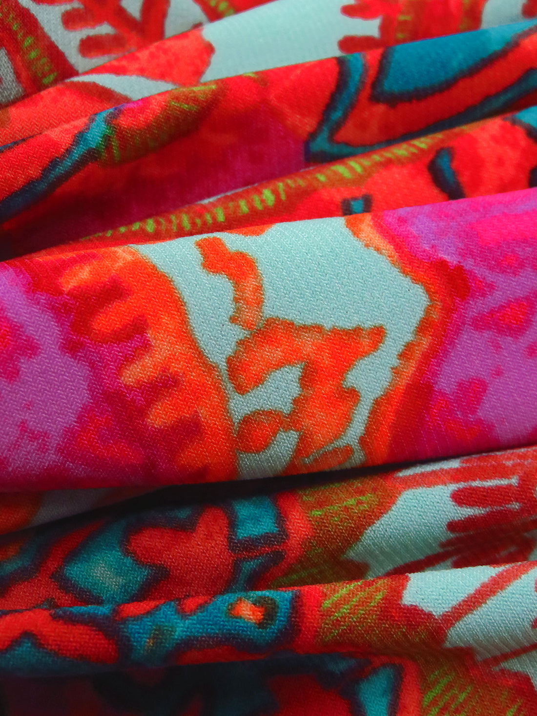 Fuchsia/Orange/Aqua/Multi Polyester/Lycra Crazy Ornate Spiral Print ITY Knit - NY Designer - 58W