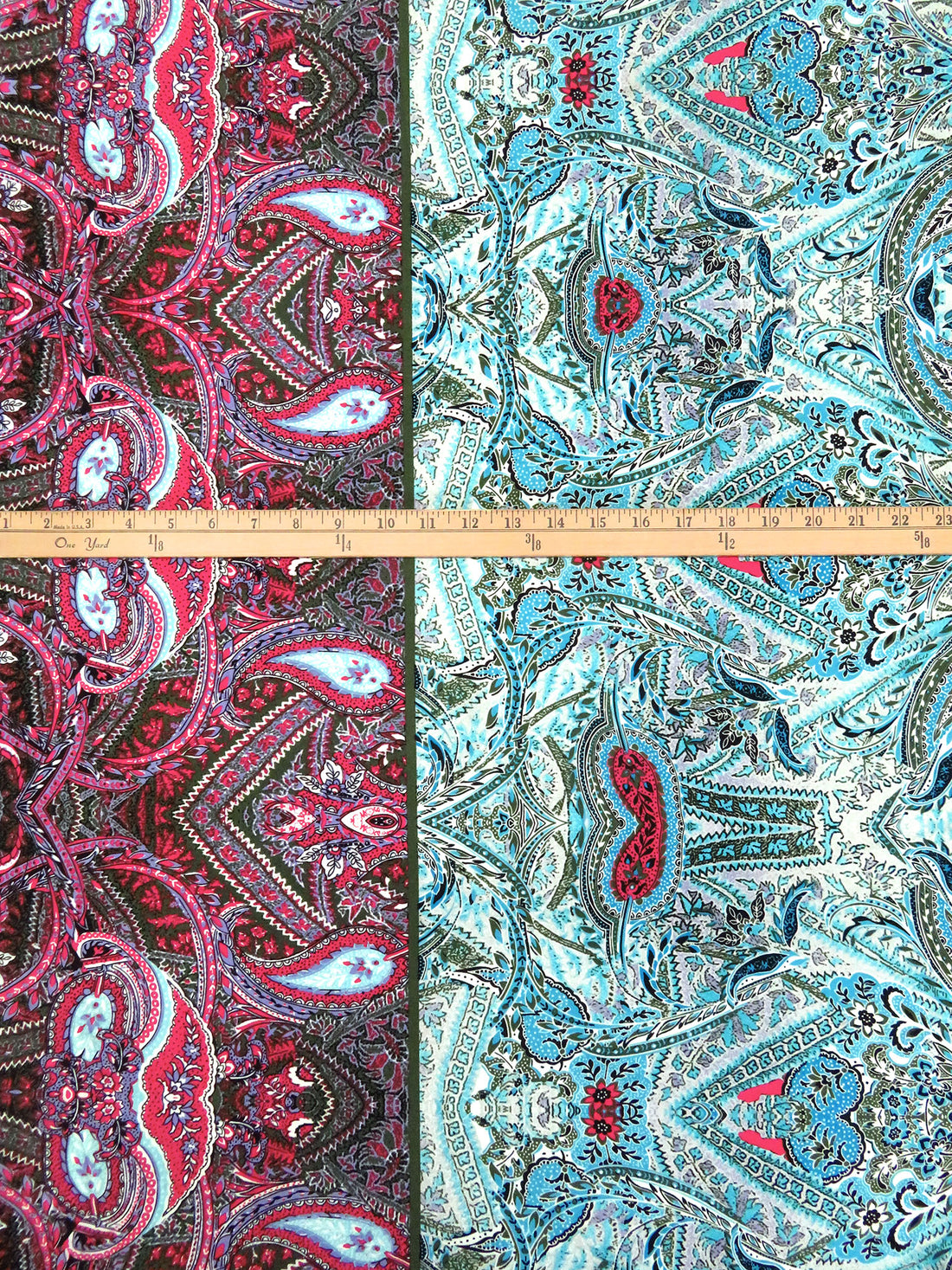 Sky Blue/White/Army Green/Multi Polyester/Lycra Single Border Ornate Print ITY Knit - NY Designer - 56W