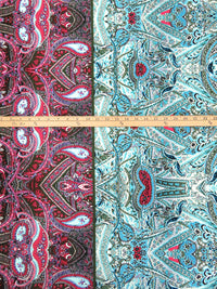 Sky Blue/White/Army Green/Multi Polyester/Lycra Single Border Ornate Print ITY Knit - NY Designer - 56W