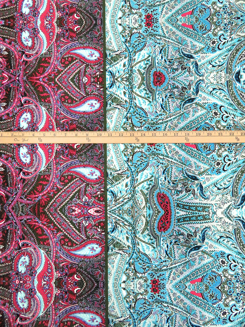 Sky Blue/White/Army Green/Multi Polyester/Lycra Single Border Ornate Print ITY Knit - NY Designer - 56W