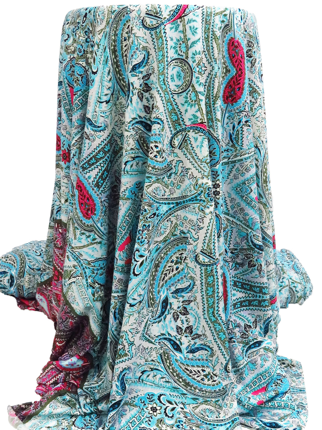 Sky Blue/White/Army Green/Multi Polyester/Lycra Single Border Ornate Print ITY Knit - NY Designer - 56W