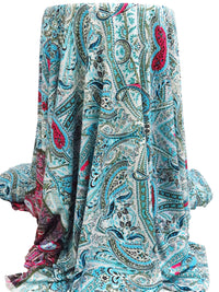 Sky Blue/White/Army Green/Multi Polyester/Lycra Single Border Ornate Print ITY Knit - NY Designer - 56W