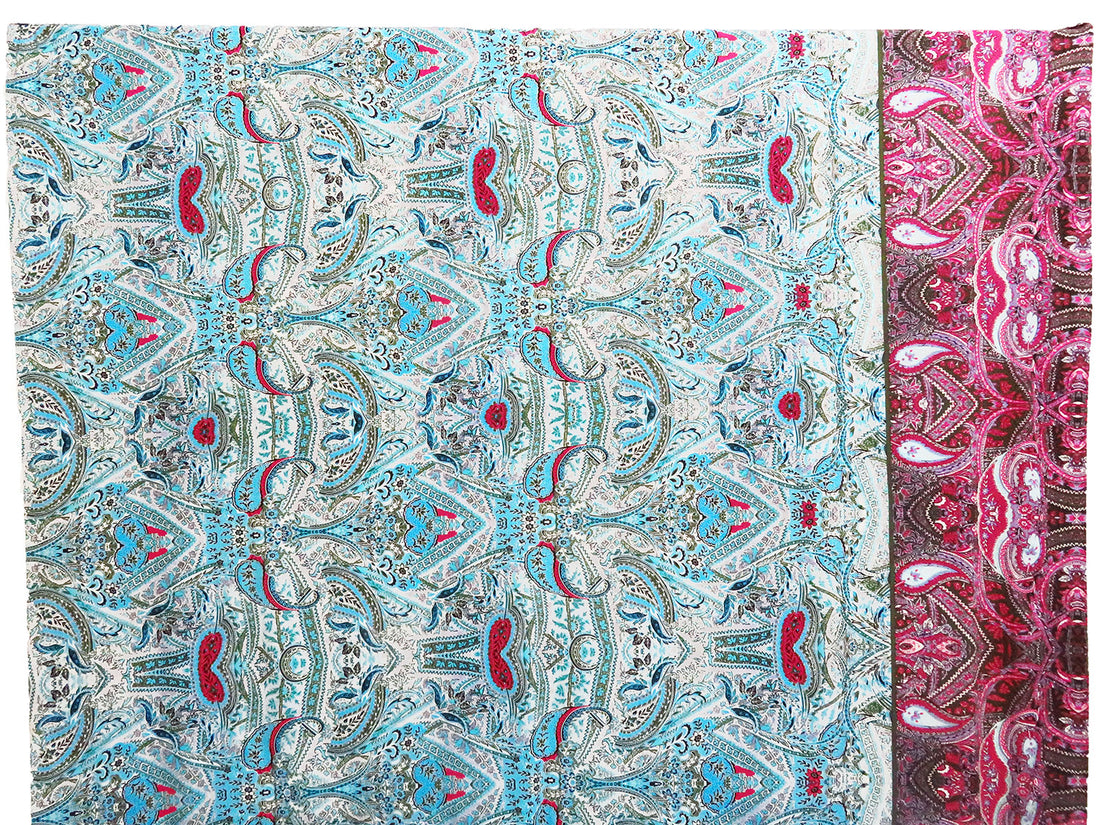 Sky Blue/White/Army Green/Multi Polyester/Lycra Single Border Ornate Print ITY Knit - NY Designer - 56W
