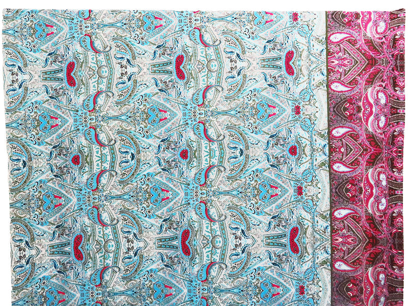 Sky Blue/White/Army Green/Multi Polyester/Lycra Single Border Ornate Print ITY Knit - NY Designer - 56W