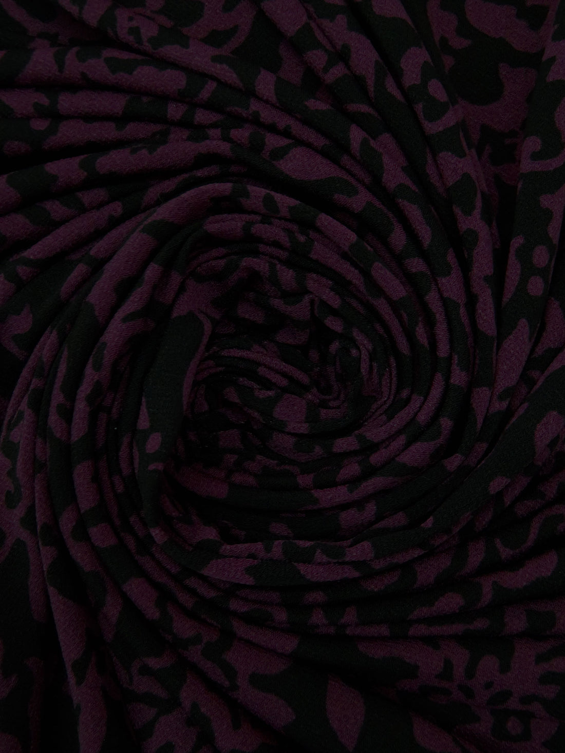 Black/Dark Magenta Purple Polyester/Lycra Folk Floral Print Crepe ITY Knit - NY Designer - 56W