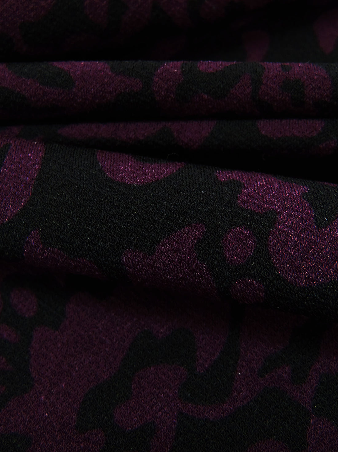 Black/Dark Magenta Purple Polyester/Lycra Folk Floral Print Crepe ITY Knit - NY Designer - 56W