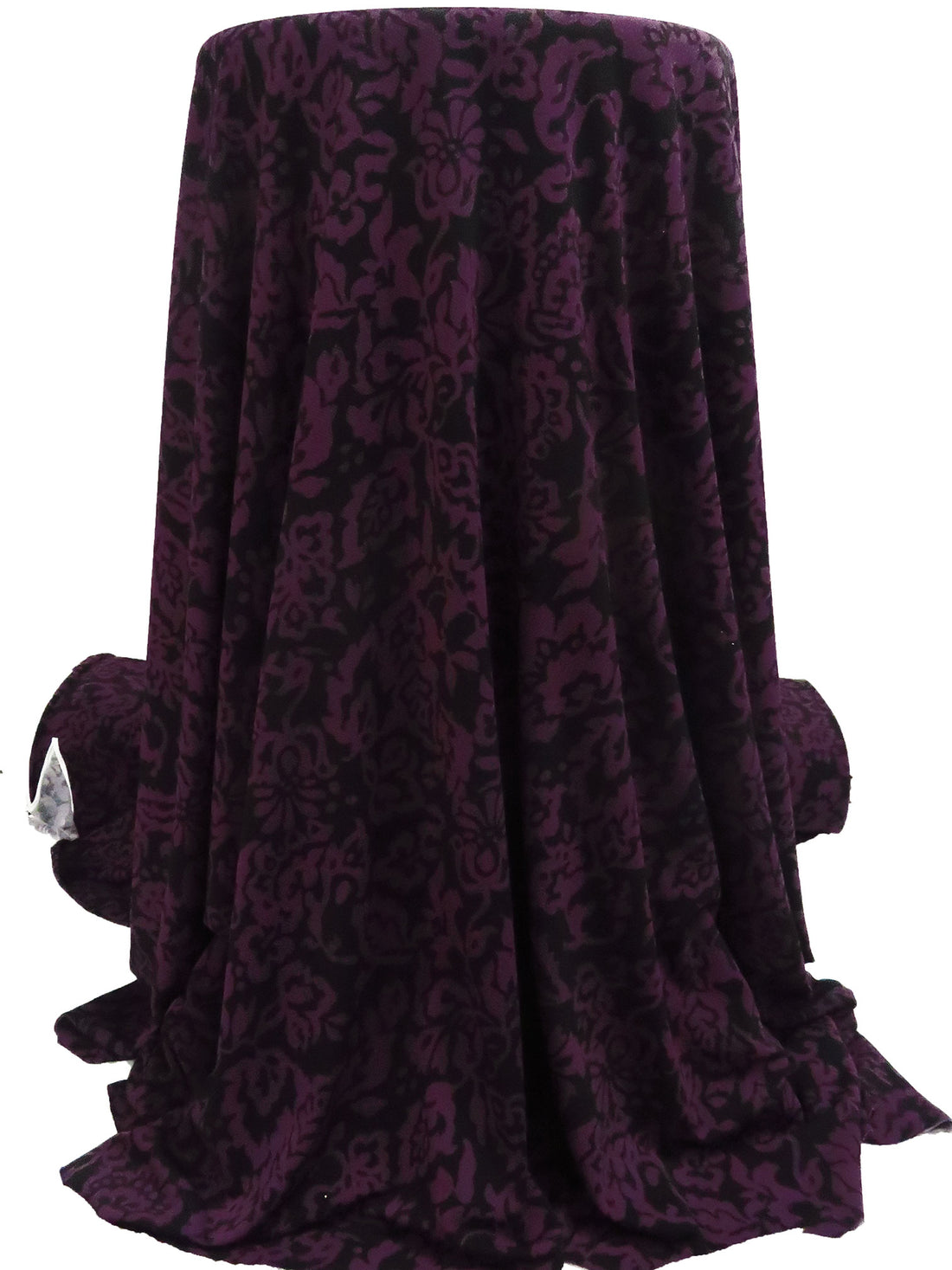 Black/Dark Magenta Purple Polyester/Lycra Folk Floral Print Crepe ITY Knit - NY Designer - 56W