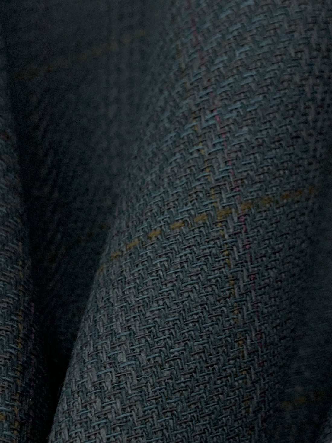 Teal/Colonial Blue/Olive Brown/Gray Silk/Worsted Wool Novelty Plaid Weave Suiting 58W