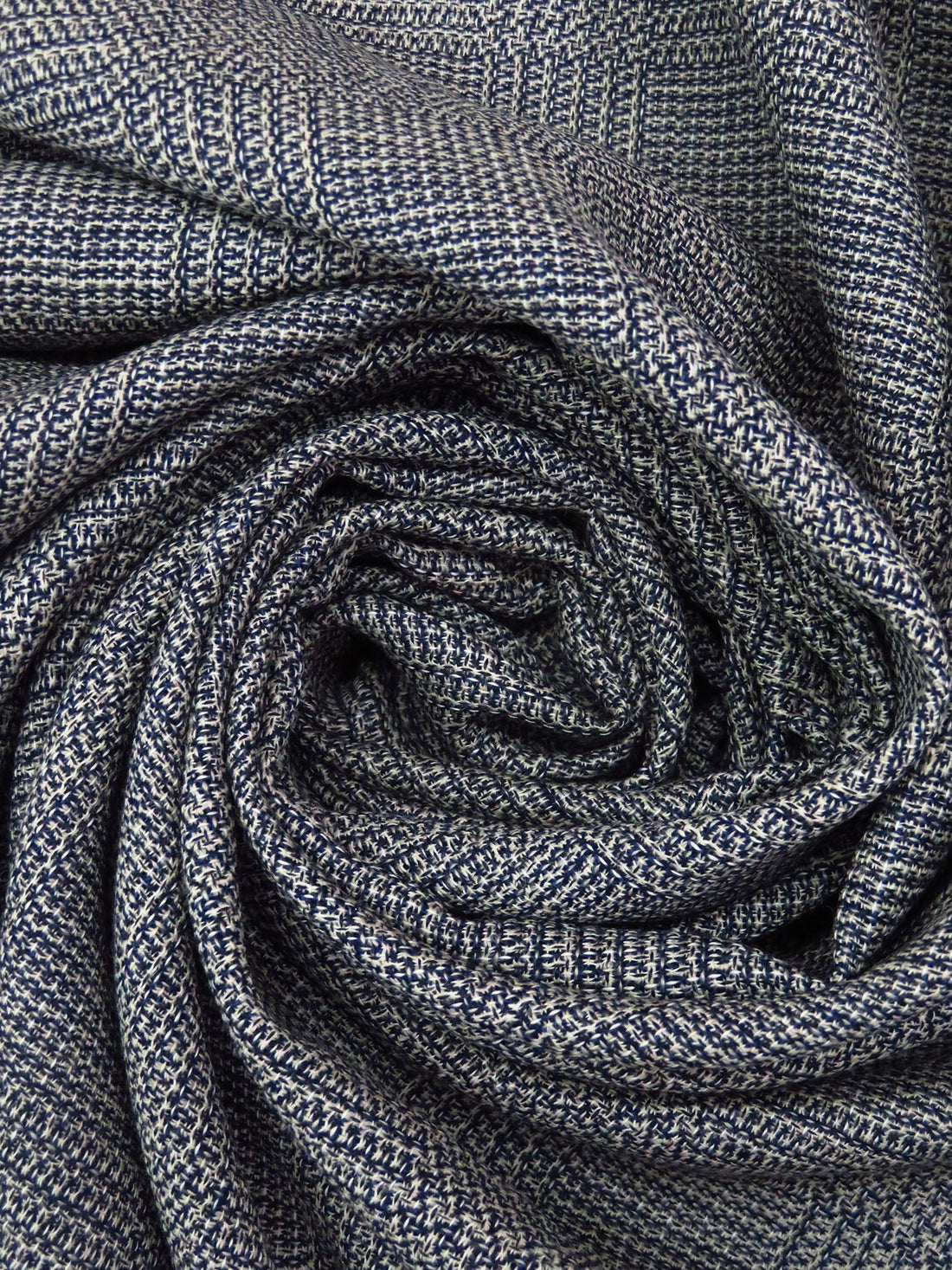 Light Tan/Dark Blue/White/Black 100% Worsted Wool Glen Plaid Weave Tweed Suiting 65W